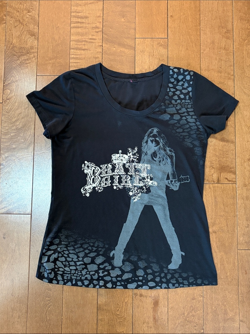 Y2K Women’s Black Graphic Tee with Silver Print